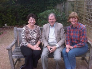 Heather, Richard and Mary Burstow on the bench they donated to Richard Sharples Court